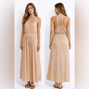Splendid Collection Peach & Beige Strappy‎ Drawstring Maxi Sundress  S